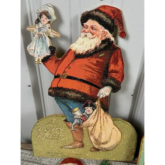Wooden Christmas Signs Modeled After Antique Xmas Postcards Santa Lot Of 4- Read - Picture 5 of 10